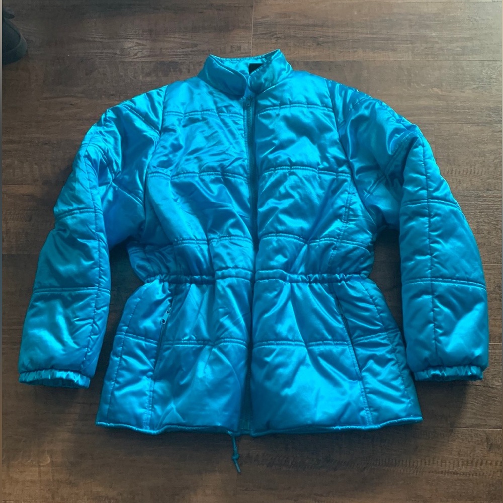 1990s Virginia Slims Blue Turquoise Puffy Coat Jacket Vintage